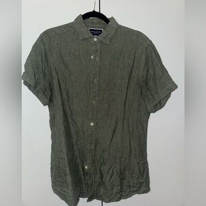 NWT Charles Tyrwhitt Olive Short-Sleeve Button-Down Linen Shirt